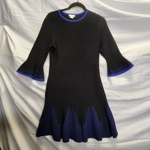 Shoshanna Flared Dress - Black and Blue Rayon Blend
